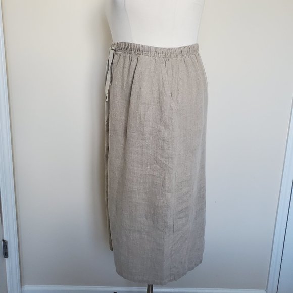 Silhouettes Plus Size 1X 100% Linen Skirt Pockets Elastic Waist Back Slit Beige - Picture 5 of 12